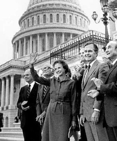 
Sandra Day O'Connor waves after her unanimous confirmation by the U.S. Senate to the Supreme Court on Sept. 21, 1981.
 (File/Associated Press / The Spokesman-Review)