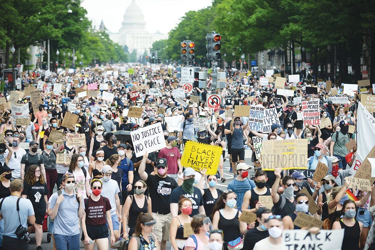 A large crowd gathered June 6 in Washington, D.C., to protest the May 25 killing of George Floyd in Minneapolis and other Black people while in police custody. Demonstrations around the world took part in similar protests. Joe Biden and President Donald Trump say they want to improve the lives of Black people by investing government money, but they have different ideas about how to do it. MUST CREDIT: Photo for The Washington Post by Astrid Riecken 