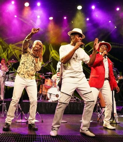 Front line singers of Kalimba take the stage. The Earth, Wind & Fire tribute band will perform at 7 p.m. Saturday for free as part of the Expo ’74 50th anniversary kickoff event.  (Courtesy)