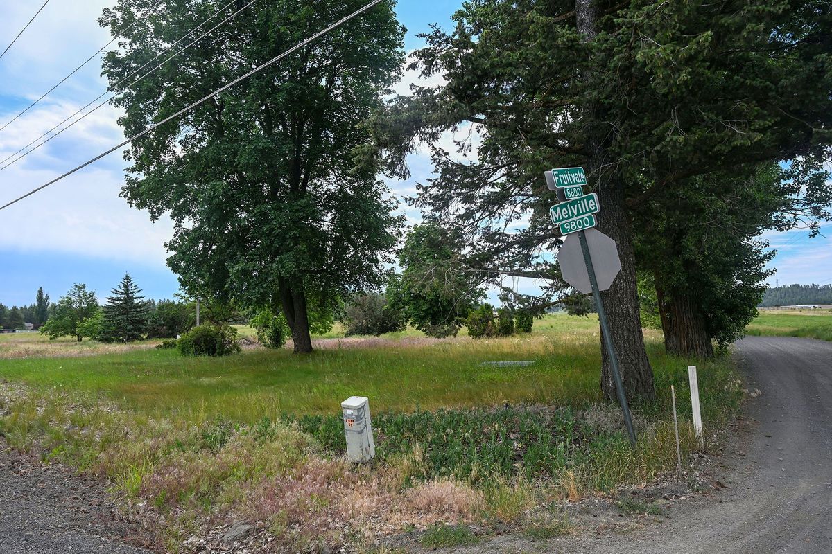 Rural acreage at the corner of Melville and Fruitvale in the West Plains area is the planned location for Camas Meadow Park, a 10-acre county park, shown Thursday.  (Jesse Tinsley/The Spokesman-Review)