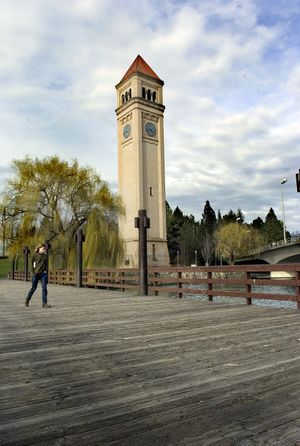 The Clock Tower in Riverfront Park originally was part of the Great Northern Railway Depot building. The depot opened on May 30, 1902. The structures were listed on the National Register of Historic Places in 1972. (File)