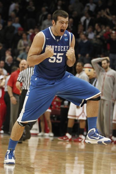 Kentucky’s Josh Harrellson reacts after the Wildcats’ 62-60 win over Ohio State. (Associated Press)