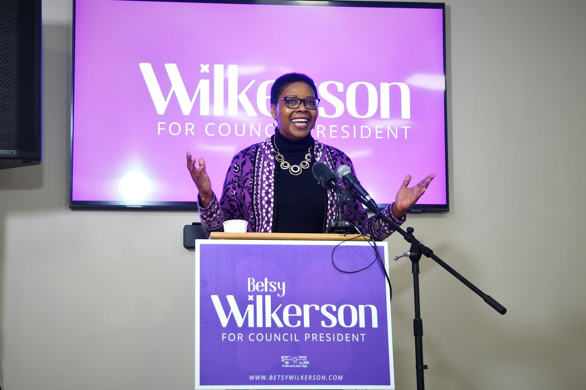 Spokane City Councilwoman Betsy Wilkerson announces her bid to become City Council president during her campaign kickoff March 10 at the Carl Maxey Center in the East Central Neighborhood.  (Colin Tiernan/The Spokesman-Review)