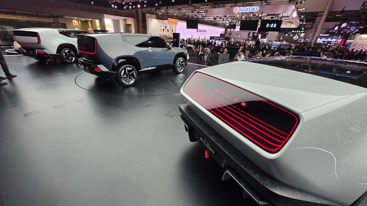 Honda showed off its 0-Series EV lineup at the Japan Mobility Show with the SUV (far left) expected in the United States this year.   (Henry Payne/The Detroit News/TNS)