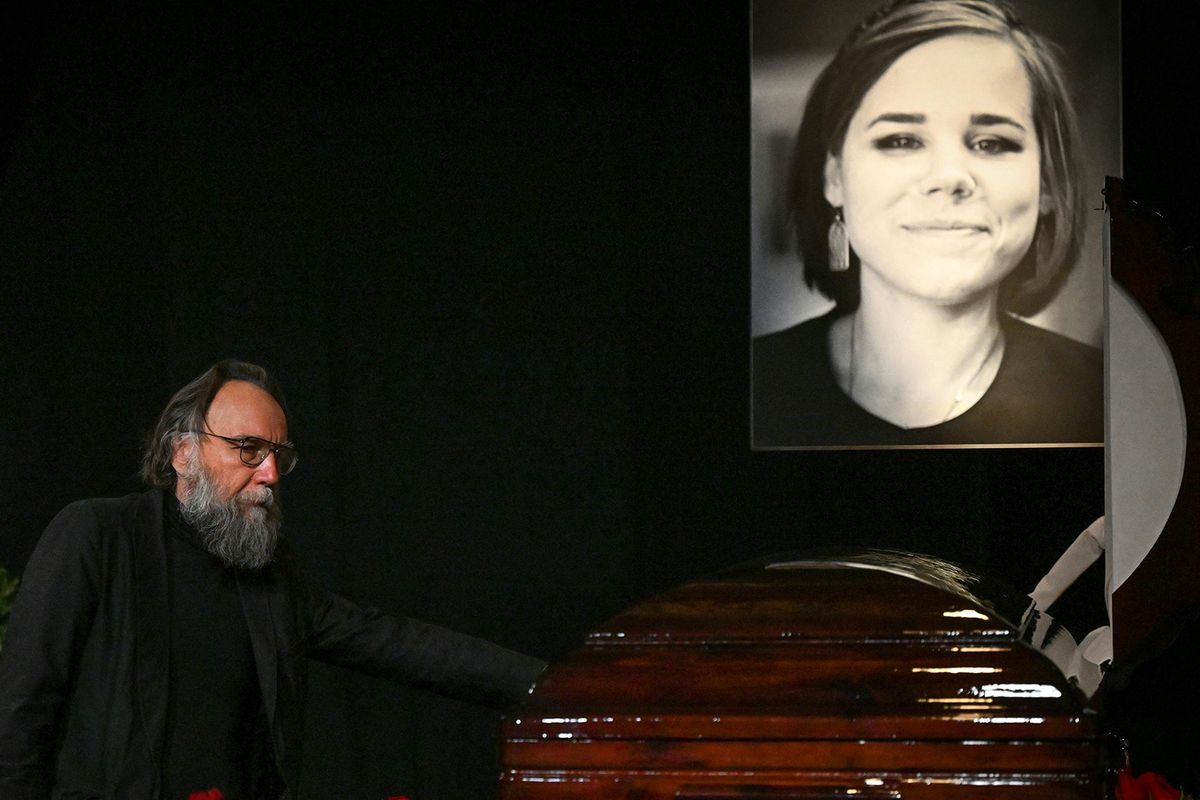 Russian ideologue Alexander Dugin attends a farewell ceremony of his daughter Daria Dugina, who was killed in a car bomb explosion the previous week, at the Ostankino TV centre in Moscow on Aug. 23, 2022. - Daria Dugina followed in her father