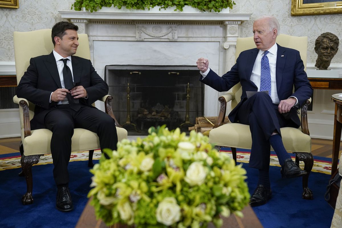 President Joe Biden meets with Ukrainian President Volodymyr Zelenskyy in the Oval Office of the White House, Wednesday, Sept. 1, 2021, in Washington.  (Evan Vucci)