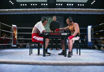 U.S. chess boxer David Depto, right, moves against German Frank Stoldt. (Associated Press / The Spokesman-Review)
