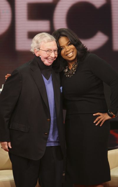 Talk-show host Oprah Winfrey and film critic Roger Ebert, left, are seen during taping of “The Oprah Winfrey Show”  on Friday. The show will air nationally on Tuesday. Harpo Productions Inc. (George Burns Harpo Productions Inc.)
