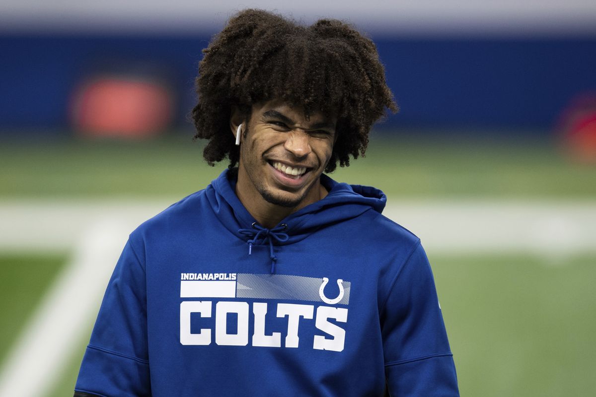 Indianapolis Colts wide receiver Dezmon Patmon (85) warms up before an NFL football game against the Jacksonville Jaguars on Sunday, Jan. 3, 2021, in Indianapolis.  (Associated Press)