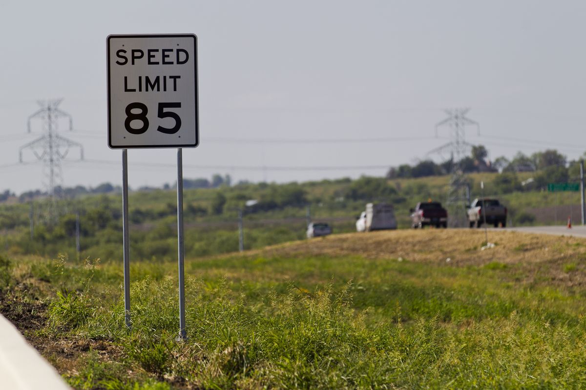 An 85 mph speed limit sign is placed on the 41-mile-long toll road in Austin, near the increasingly crowded Interstate between Austin and San Antonio, Texas on Thursday, Sept. 6, 2012.   While some drivers will want to test their horsepower and radar detectors, others are asking if safety is taking a backseat to pure speed. (Ricardo B.brazziell / Statesman.com)