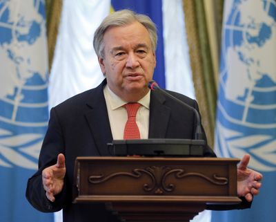 United Nations Secretary-General Antonio Guterres speaks during a July 9, 2017, news conference in Kiev, Ukraine. (Efrem Lukatsky / AP)