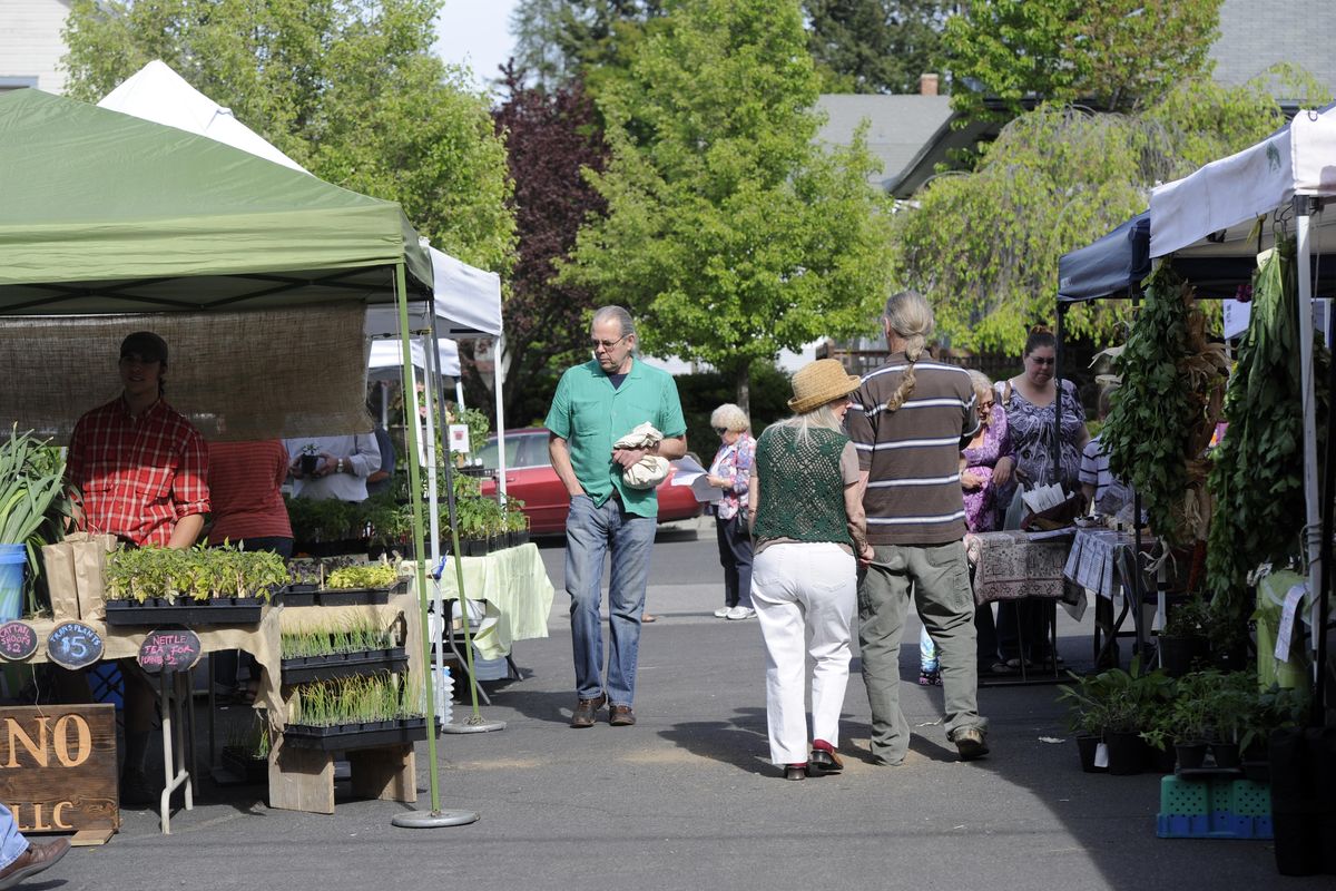 Starting at three p.m., shoppers start to populate the Thursday night Perry Street farmers market Thursday, May 15, 2014.  JESSE TINSLEY jesset@spokesman.com