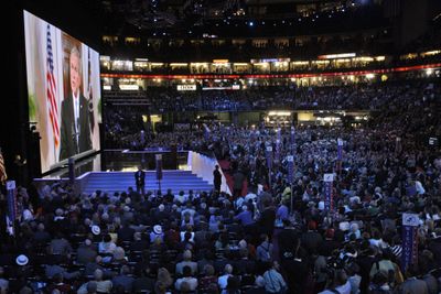 President Bush addresses via satellite the Republican National Convention in St. Paul, Minn., on Tuesday.  (Associated Press / The Spokesman-Review)