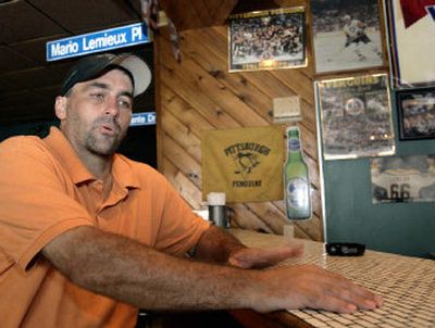 
Dave Sypherd, manager of The Souper Bowl, a Pittsburgh bar and restaurant that caters to Penguins fans, sits at the bar and talks about the hope for the upcoming NHL season on Friday. 