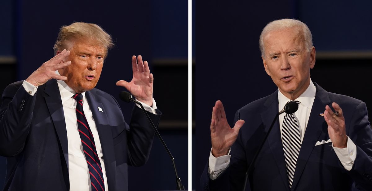FILE - This combination of Sept. 29, 2020, file photos show President Donald Trump, left, and former Vice President Joe Biden during the first presidential debate at Case Western University and Cleveland Clinic, in Cleveland, Ohio. The Commission on Presidential Debates says the second Trump-Biden debate will be ‘virtual’ amid concerns about the president