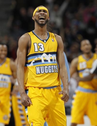 Denver’s Corey Brewer scored six points in final 9.2 seconds in Nuggets’ win. (Associated Press)