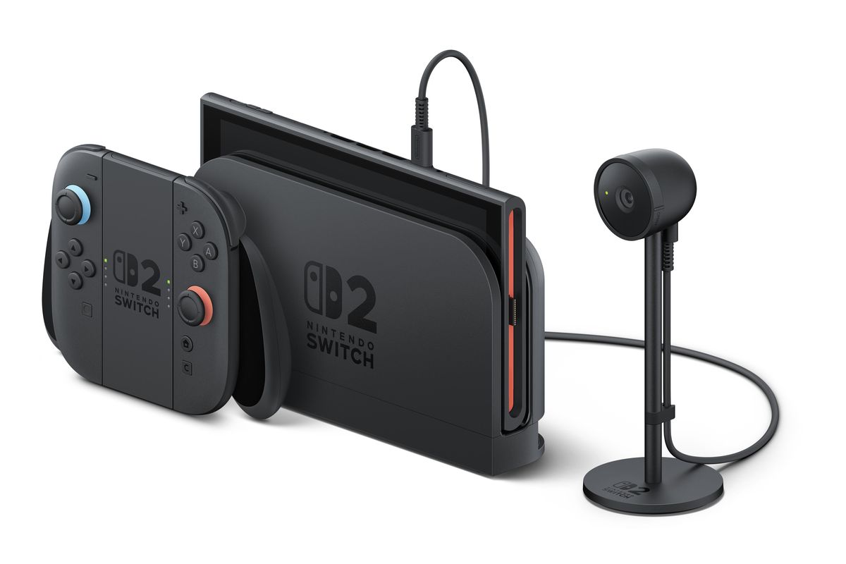 The Switch 2, successor to Nintendo’s extremely successful Switch console, has a new, separate camera attachment.  (Nintendo)