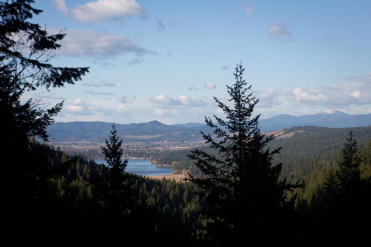 Liberty Lake as seen on Oct. 26, 2019. To the right is Mount Spokane. (Eli Francovich / The Spokesman-Review)