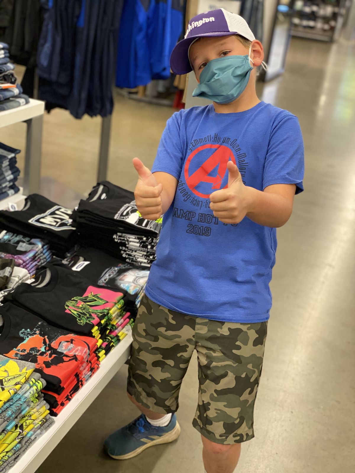 Henry Ditto gives a thumbs-up during his back-to-school shopping trip last week.  (Julia Ditto/For The Spokesman-Review)