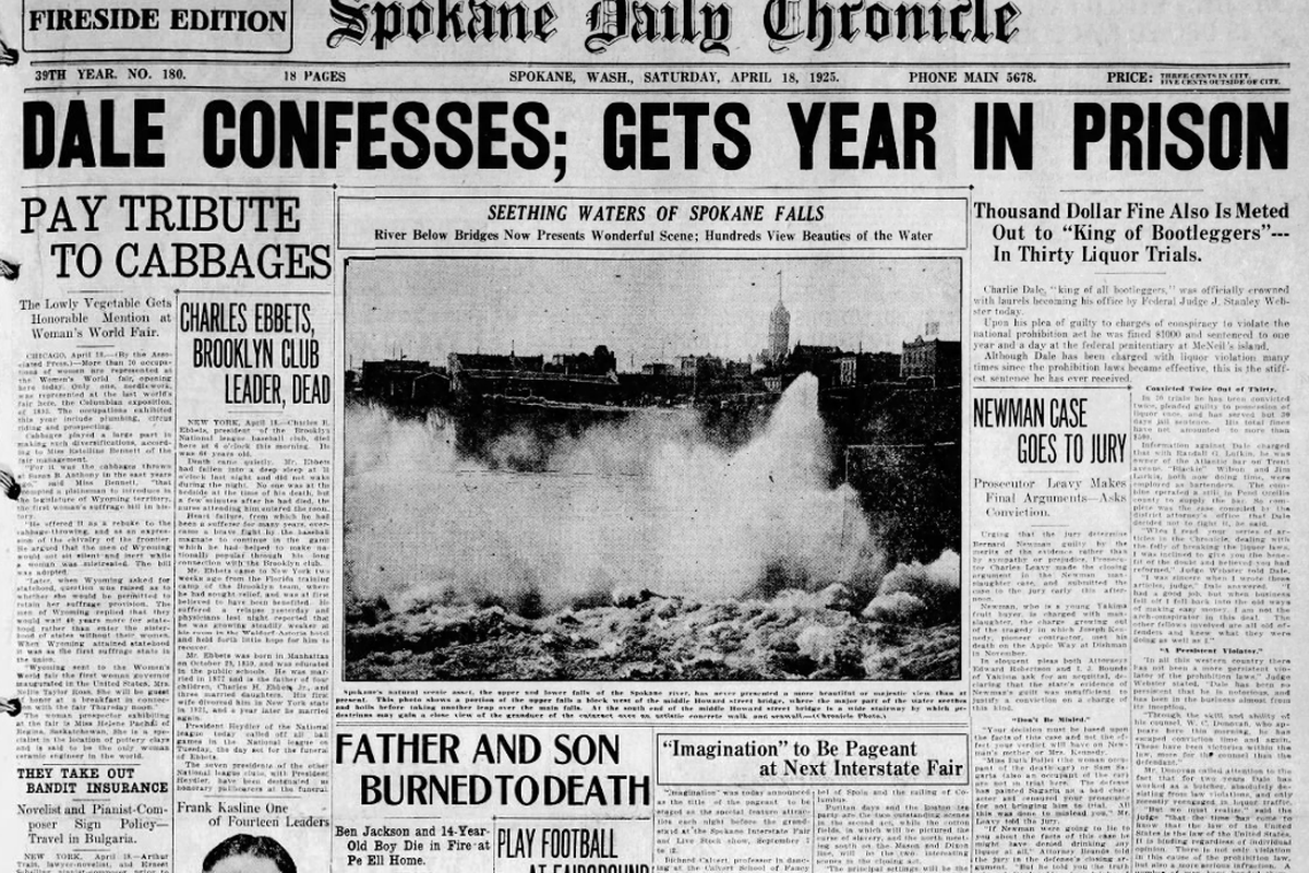 Charles Dale, Spokane’s “King of the Bootleggers,” was sentenced to a year and a day at McNeil Island federal prison after he pled guilty to conspiracy to violate Prohibition, the Spokane Daily Chronicle reported on April 18, 1925.  (Spokesman-Review archives)