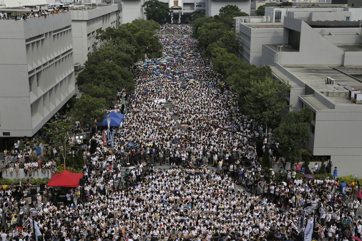 Students stage a rally at the Chinese University of Hong Kong campus Monday. (Associated Press)