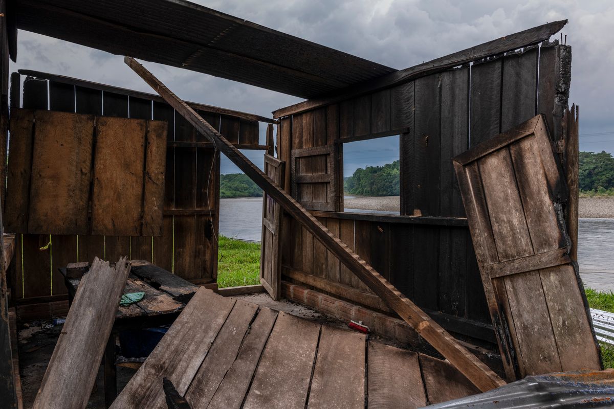 A shed that the farm owner and workers said had been used for making cheese at a dairy cattle farm that was burned and bombed by the Ecuadorian military in San Martín, Ecuador, March 13, 2026. The Times visited a village where the United States and Ecuador said they destroyed an armed group