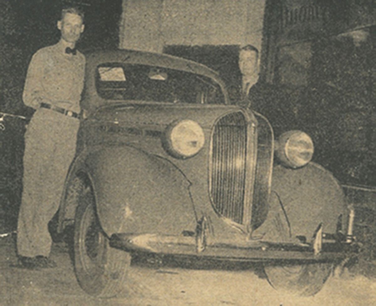 At left is a photo that shows Walter and Clarence Isakson showing off a new DeSoto in 1938 for the 10th anniversary of Isakson Brothers Chrysler dealership. (The Spokesman-Review)