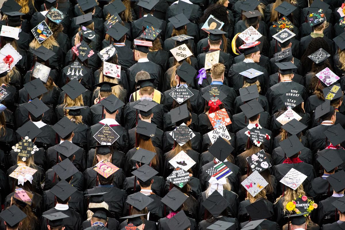 Whitworth University's commencement ceremony occurs on May 19, 2019 at the Spokane Arena. 628 seniors graduated at the university's 129th undergraduate commencement. (Libby Kamrowski / The Spokesman-Review)