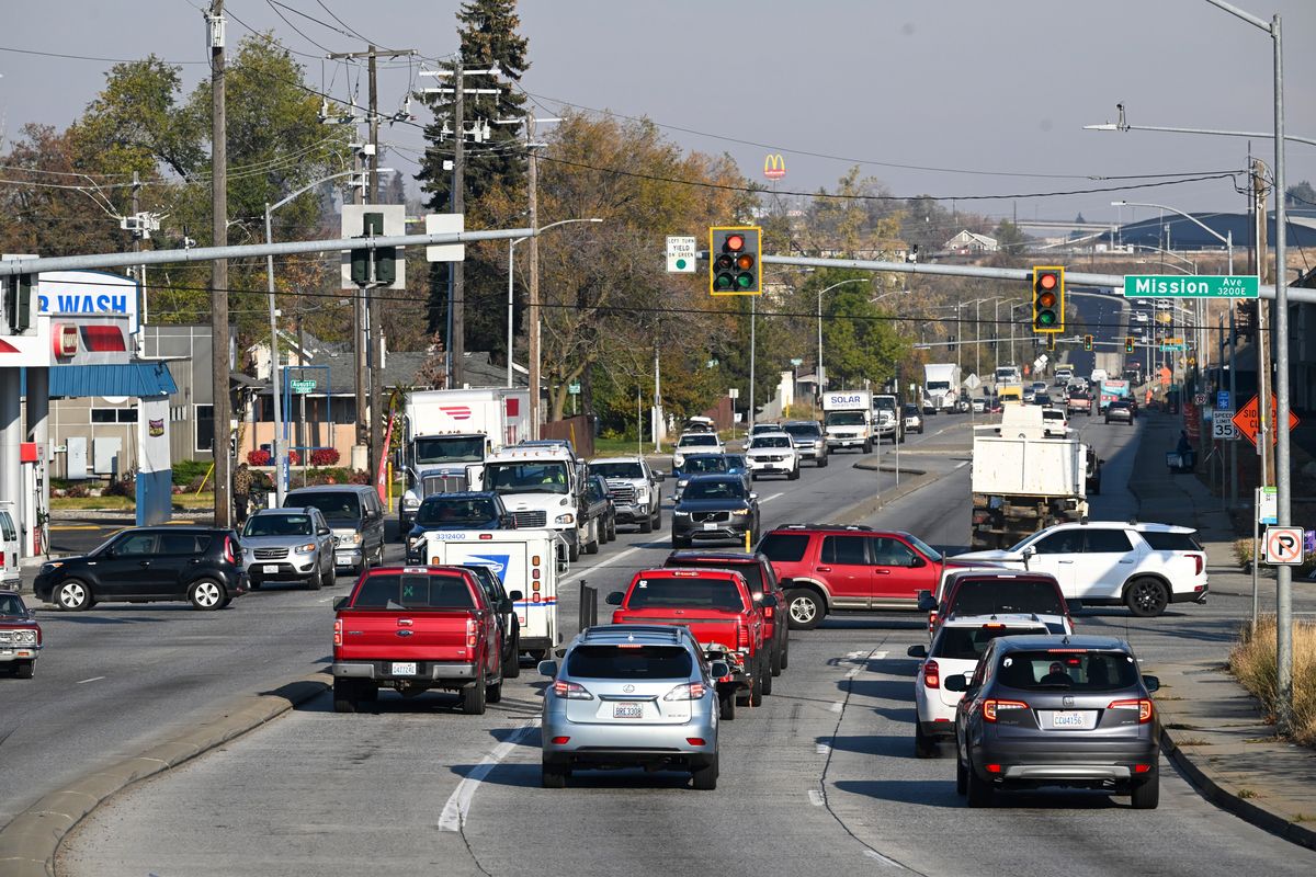 The busy intersection of Greene Street and Mission Avenue, shown last November, is one of the most dangerous in Spokane.  (JESSE TINSLEY/THE SPOKESMAN-REVIEW)