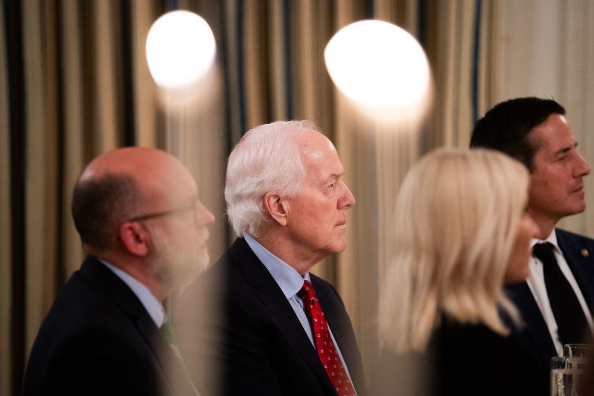 Sen. John Cornyn, R-Texas, at a dinner for Republican Senators at the White House in Washington, D.C., on July 18. (Allison Robbert/For The Washington Post)
