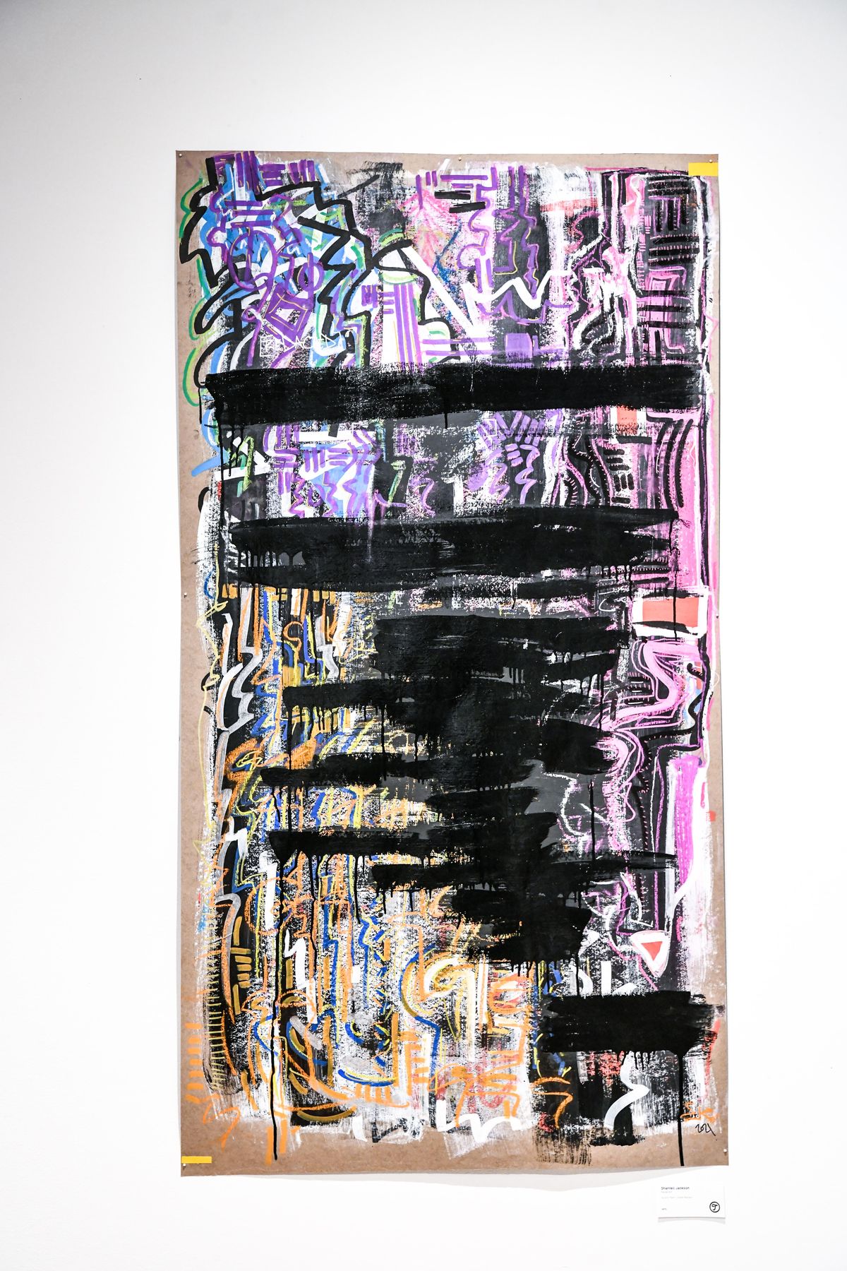 Shantell Jackson’s “Redacted” is acrylic paint and chalk pastels.  (Dan Pelle/The Spokesman-Review)