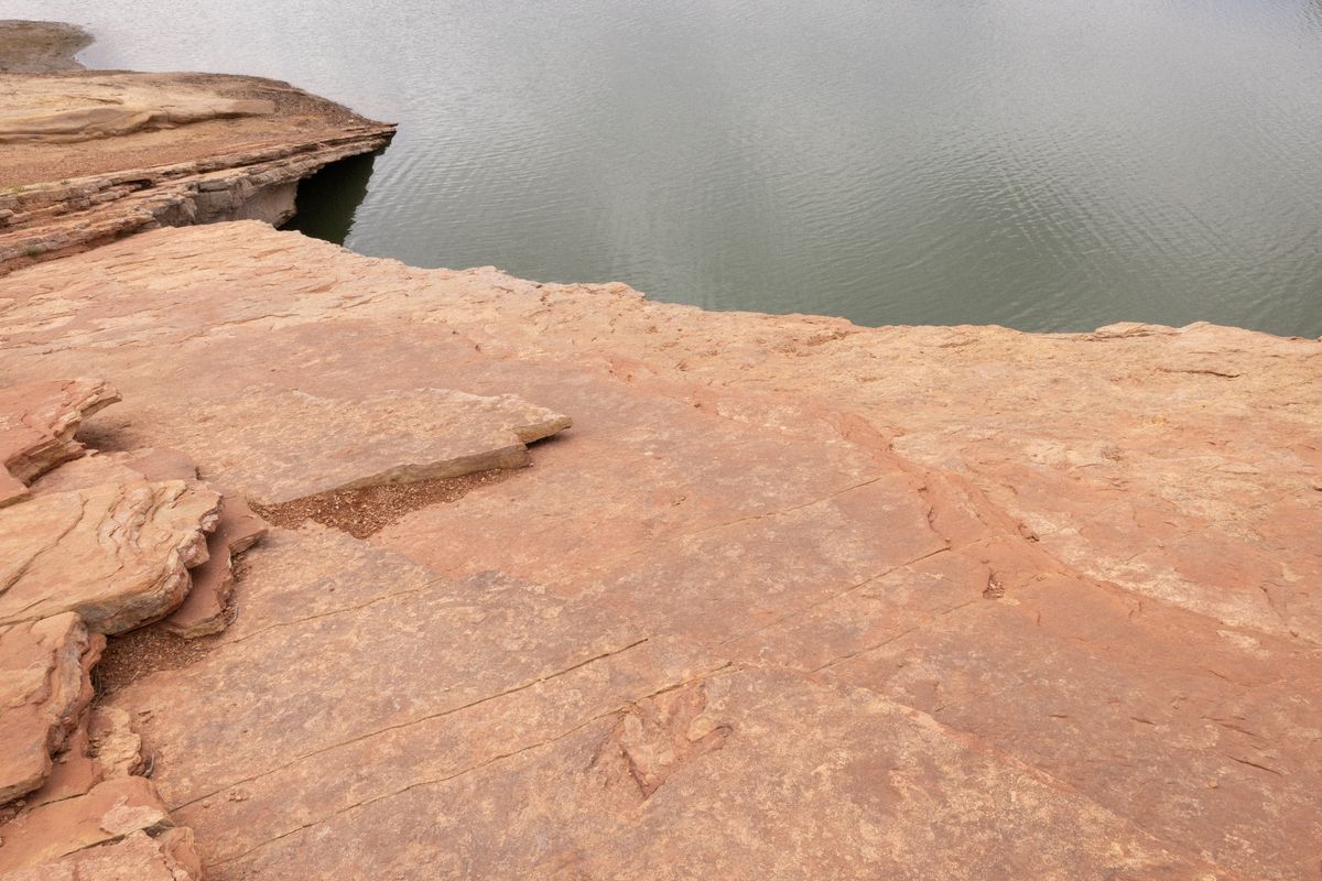 A dinosaur footprint at Red Fleet State Park in Utah. 