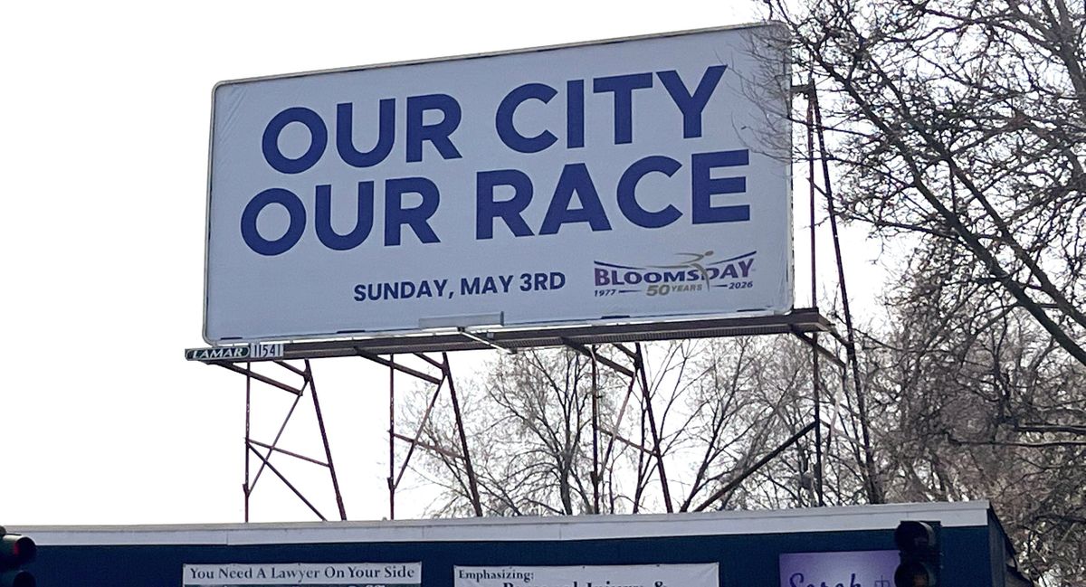 This Bloomsday billboard, photographed Sunday in Spokane, was replaced Monday.  (Elena Perry)