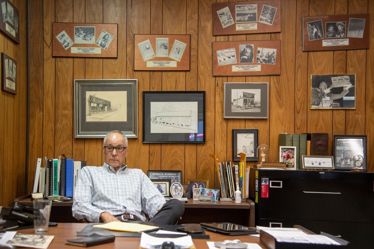 Among the last workers at the Grant County Journal is publisher Jeff Fletcher, who began working at the paper when he was in high school in the early 1960s. He worked other places but has been at the Journal since the 1970s.  (Jesse Tinsley/The Spokesman-Review)