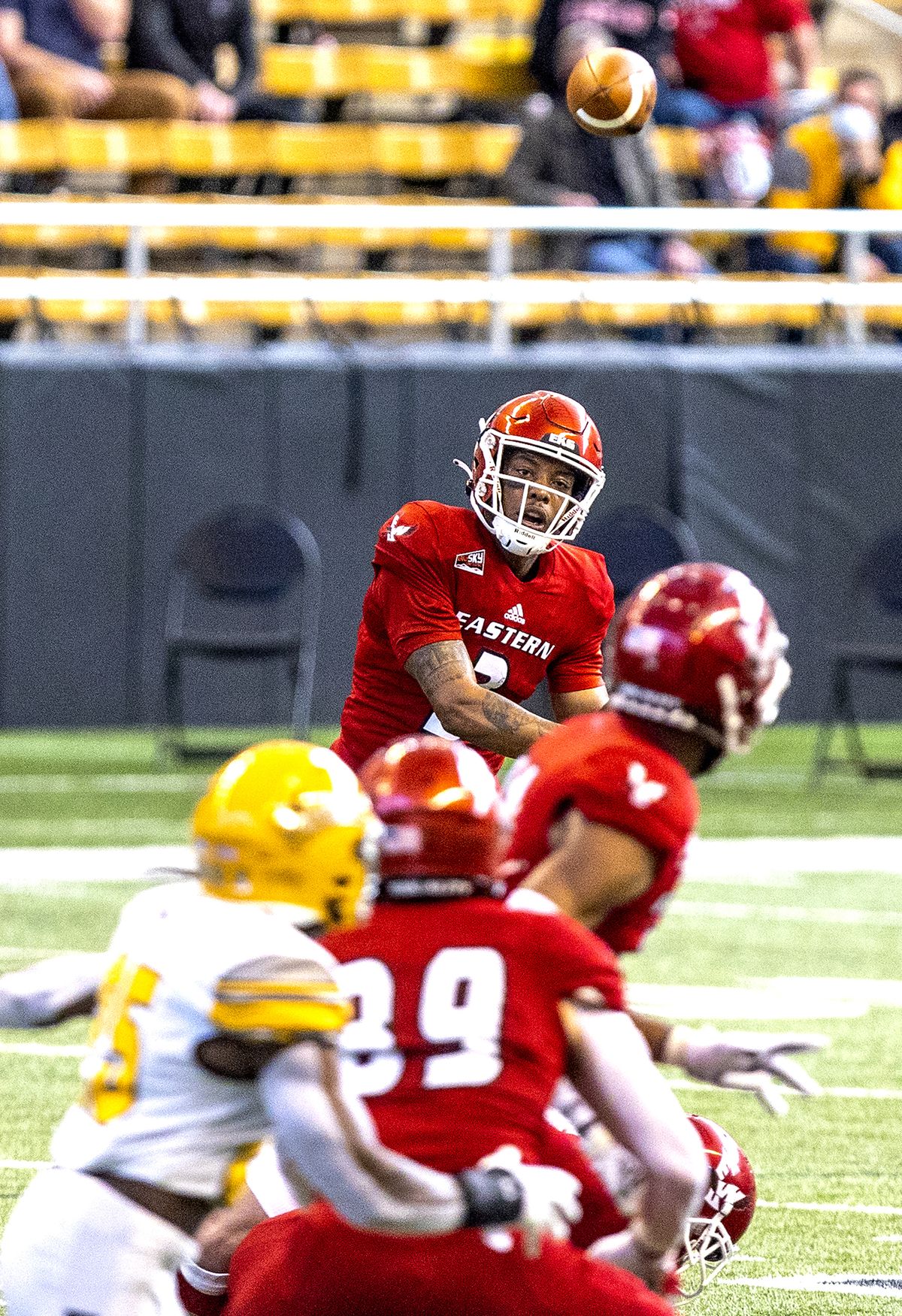 Eastern Washington quarterback Eric Barriere (3) throws a pass during the first quarter against Idaho on Saturday in Moscow, Idaho. (August Frank)