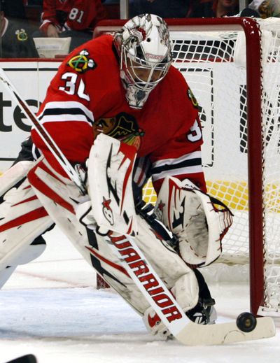 Blackhawks’ goalie Ray Emery turned aside 25 shots, narrowly missing a shutout after Mike Richards scored early in the third. (Associated Press)