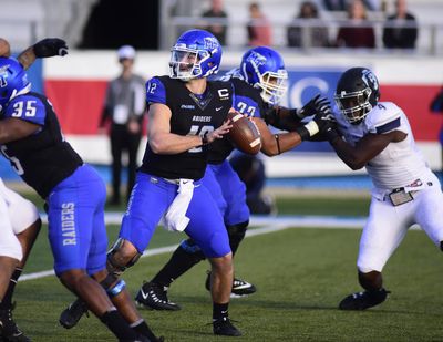Middle Tennessee quarterback Brent Stockstill (12) looks to throw downfield against Old Dominion in the first half of an NCAA college football game Saturday, Nov. 25, 2017, in Murfreesboro, Tenn. (Mike Strasinger / Associated Press)