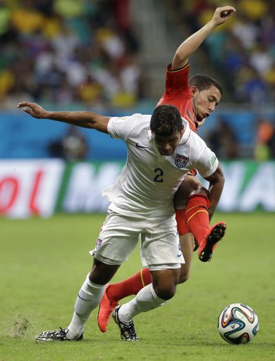 DeAndre Yedlin’s impressive performance in the World Cup for the U.S. National Team (seen here challenging Belgium’s Eden Hazard) caught the attention of soccer fans both at home and abroad. (Associated Press)