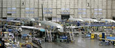 
Boeing 737 airplanes, with and without wings, sit on the assembly line at the Boeing Co.'s Renton, Wash. assembly plant. 
 (Associated Press / The Spokesman-Review)