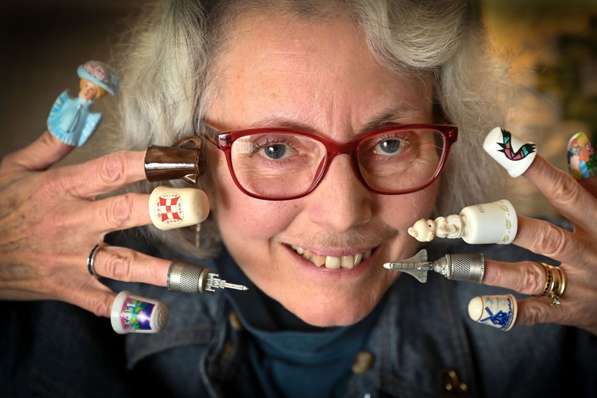 Ruth Danner, an avid quilter and author, has a thimble collection that’s both large and small – she has gathered 95 thimbles.  (DAN PELLE/THE SPOKESMAN-REVIEW)