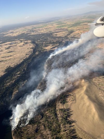 A fire that quickly grew to at least 450 acres near Bonnie Lake burns Wednesday, July 2, 2025. (Washington Department of Natural Resources)