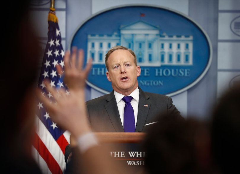 White House press secretary Sean Spicer speaks during the daily news briefing at the White House in Washington, Tuesday, Feb. 7, 2017. Spicer discussed President Donald Trump's travel ban and other topics. (AP Photo/Carolyn Kaster)