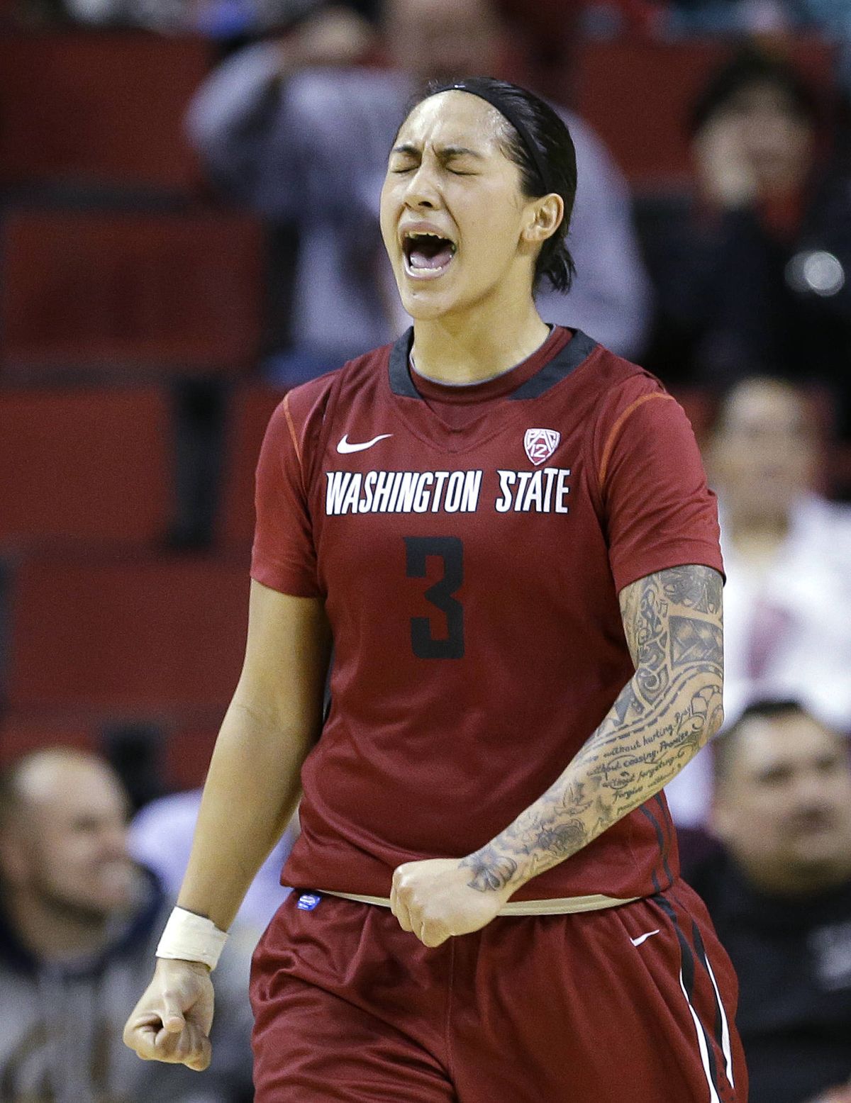 Washington State’s Lia Galdeira had plenty to shout about with a game-high 28 points in victory over 20th-ranked Cal. (Associated Press)