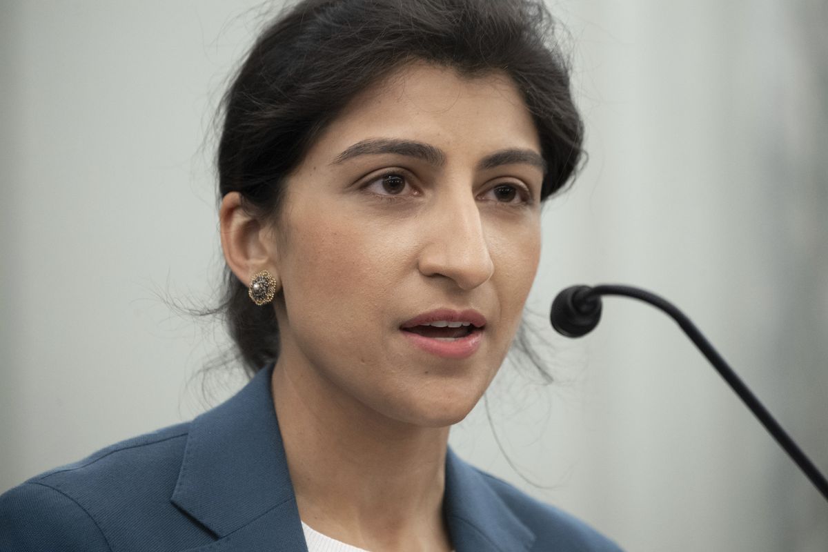 Lina Khan, nominee for Commissioner of the Federal Trade Commission, speaks during her confirmation hearing April 21, 2021, on Capitol Hill in Washington.   (Associated Press)