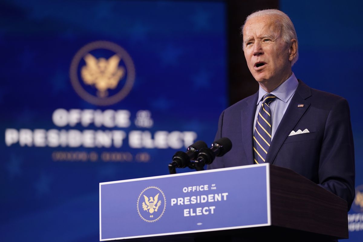 President-elect Joe Biden speaks at The Queen theater on Monday in Wilmington, Del.  (Andrew Harnik)