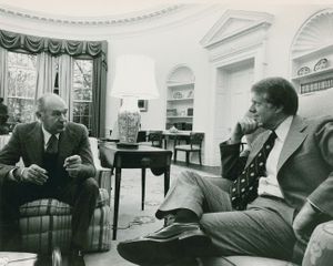Then-Interior Secretary Cecil Andrus, left, with then-President Jimmy Carter in the White House (Cecil D. Andrus Papers, Special Collections and Archives, Boise State University)