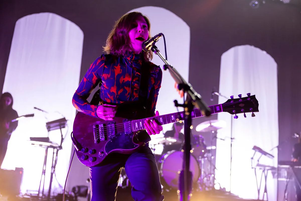 Carrie Brownstein of Sleater-Kinney performs at the Riviera Theatre in Chicago on March 21, 2024.    (Vincent Alban/Chicago Tribune/TNS)