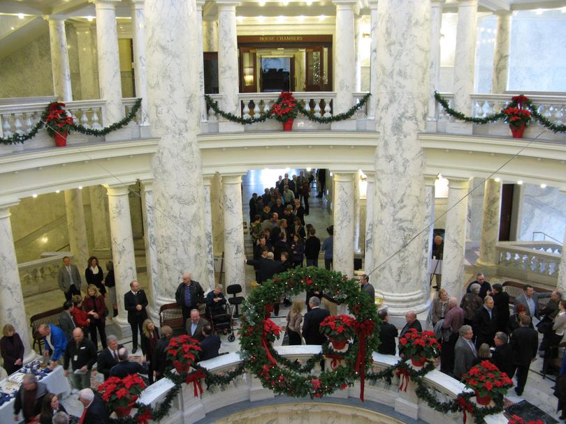Well-wishers congratulate retiring Idaho Secretary of State Ben Ysursa at the state Capitol on Monday (Betsy Russell)