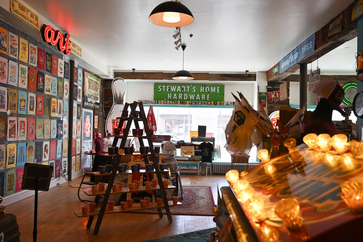 Chris Bovey’s new site of Vintage Print + Neon is photographed on April 15 inside the Boulevard Building at Indiana Avenue and Monroe Street in Spokane.  (Tyler Tjomsland/The Spokesman-Review)