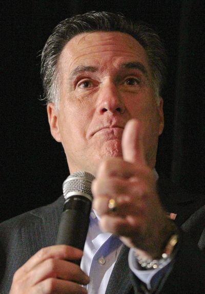 Republican presidential candidate, former Massachusetts Gov. Mitt Romney, answers a question while he campaigning at a Londonderry, N.H. restaurant, today. (AP/Charles Krupa)